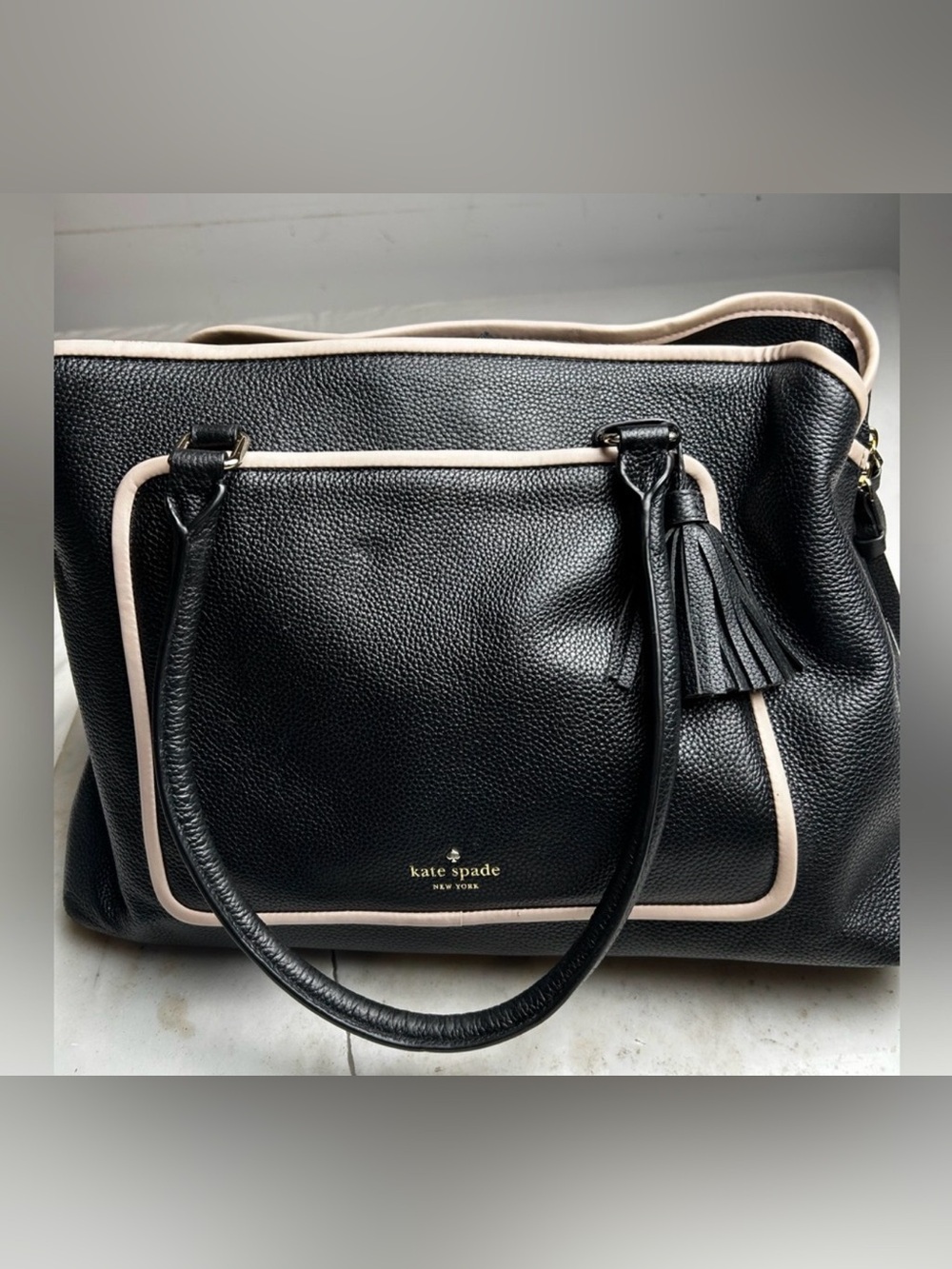 kate spade Black Tote with Cream Trim and Tassel